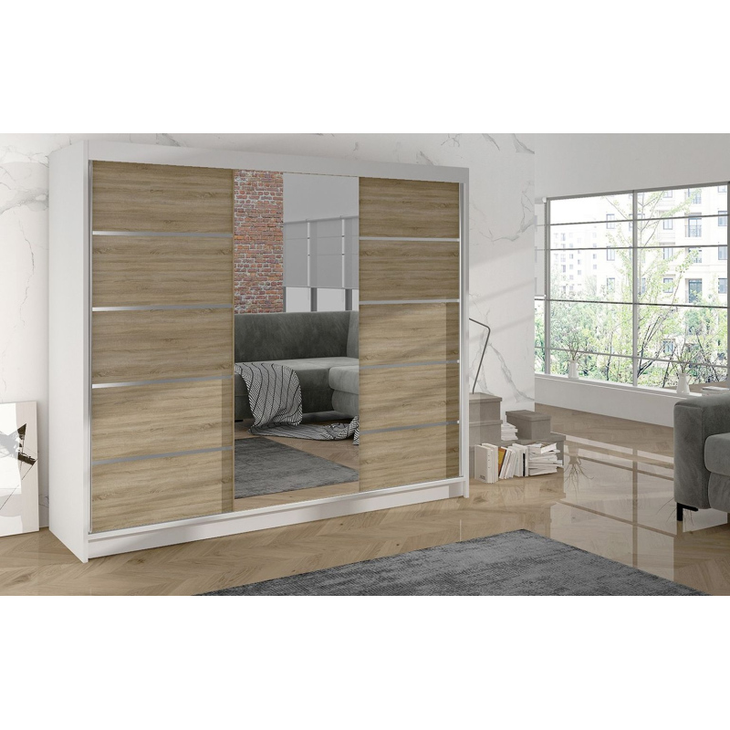 Šatníková skriňa DANIELLA 4 - šírka 200 cm, biela / dub sonoma