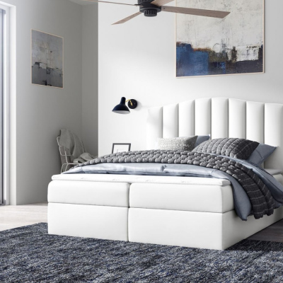 Kontinentálna posteľ LUCIA - 200x200, biela eko koža + topper ZDARMA