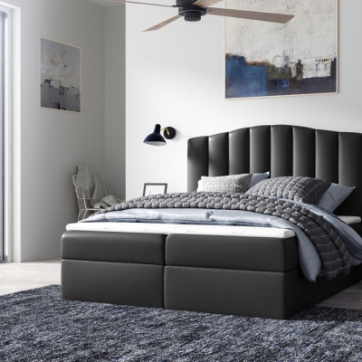 Kontinentálna posteľ LUCIA - 180x200, čierna eko koža + topper ZDARMA