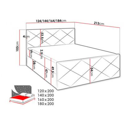 Posteľ s matracom a roštom HALKA - 180x200, modrá 2 + topper ZDARMA