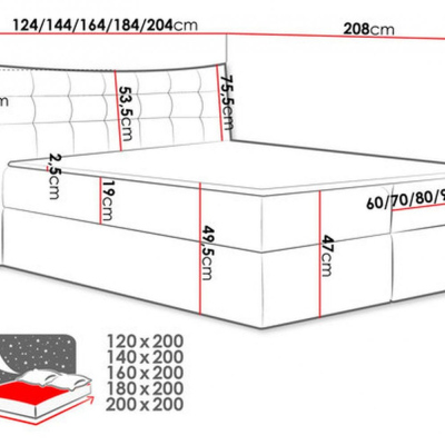 Čalúnená posteľ HILA - 200x200, šedá + topper ZDARMA