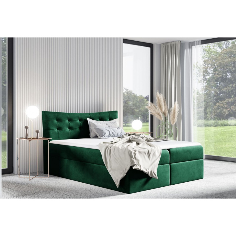 Čalúnená posteľ HILA - 200x200, zelená + topper ZDARMA