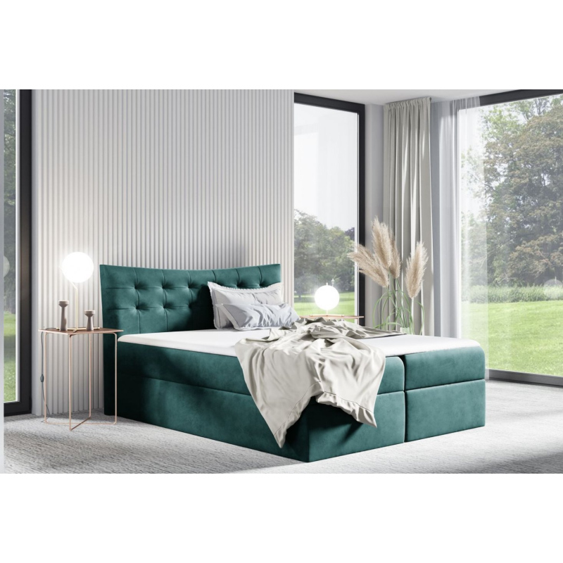Čalúnená posteľ HILA - 180x200, modrozelená + topper ZDARMA