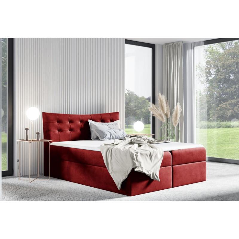 Čalúnená posteľ HILA - 180x200, červená + topper ZDARMA