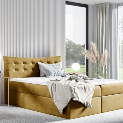 Čalúnená posteľ HILA - 180x200, žltá + topper ZDARMA