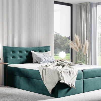 Čalúnená posteľ HILA - 160x200, modrozelená + topper ZDARMA