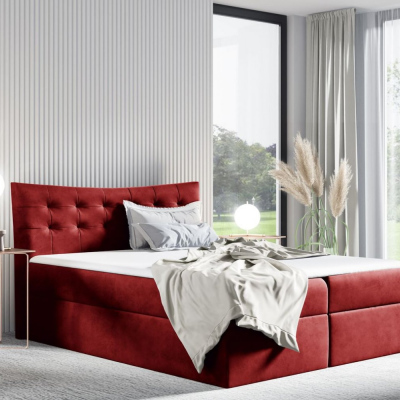 Čalúnená posteľ HILA - 160x200, červená + topper ZDARMA