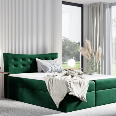 Čalúnená posteľ HILA - 140x200, zelená + topper ZDARMA