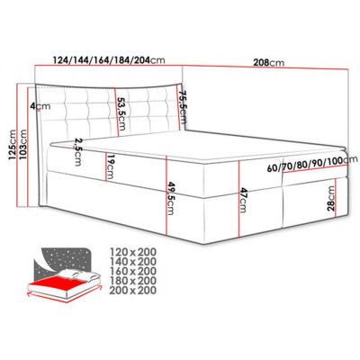 Čalúnená posteľ HILA - 120x200, červená + topper ZDARMA