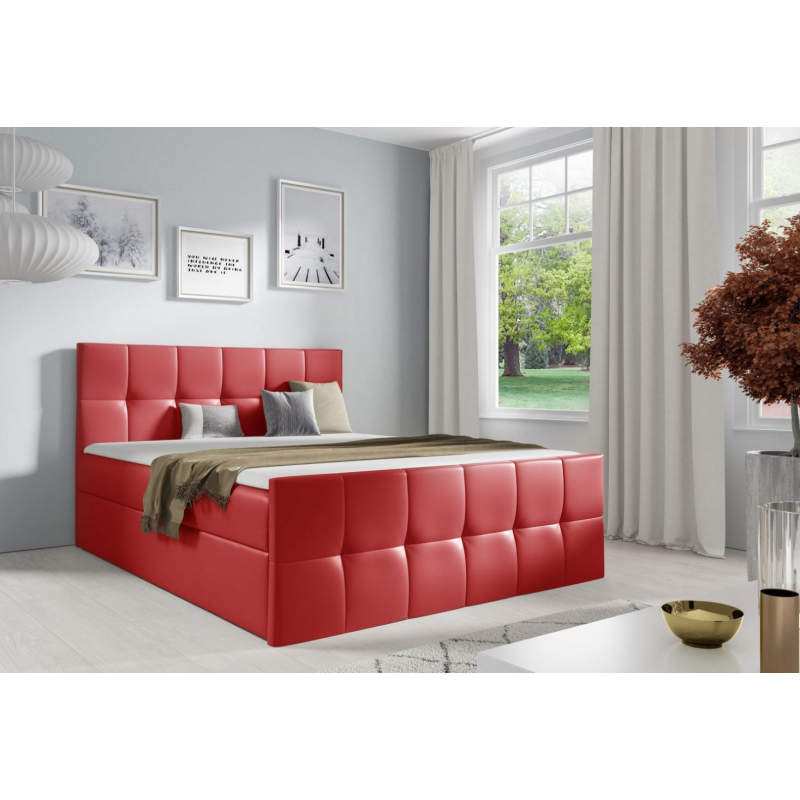 Manželská posteľ CHLOE - 200x200, červená ako koža + topper ZDARMA