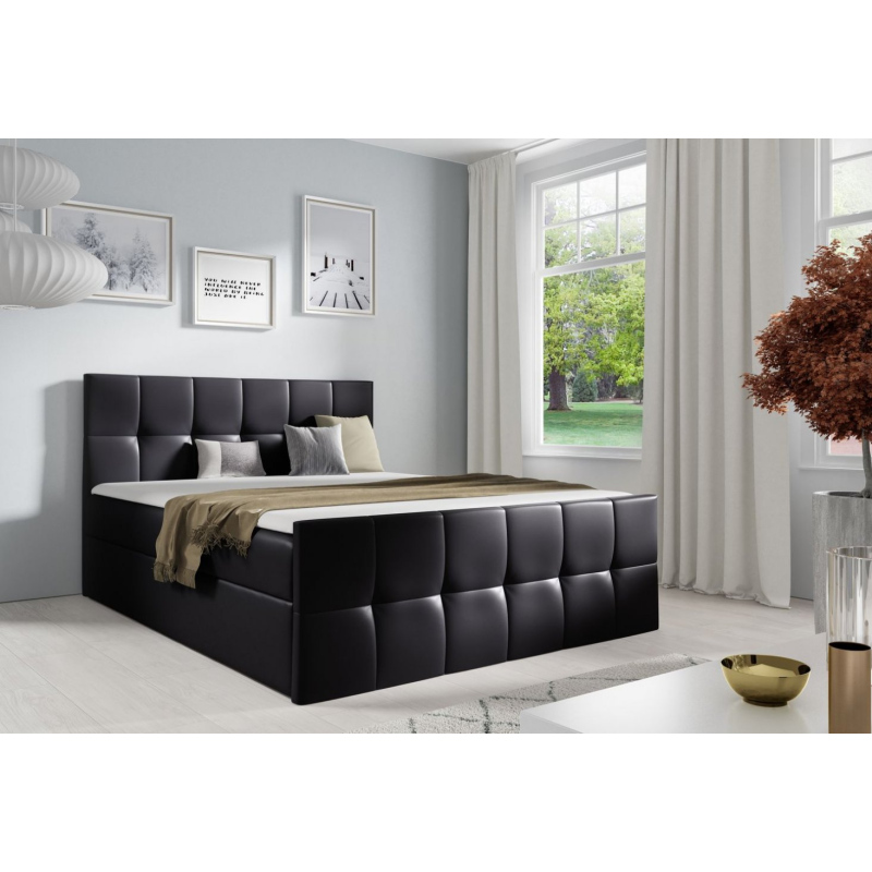 Manželská posteľ CHLOE - 200x200, čierna eko koža + topper ZDARMA