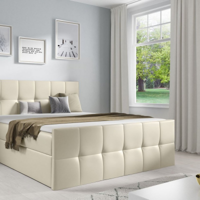 Manželská posteľ CHLOE - 200x200, béžová eko koža + topper ZDARMA
