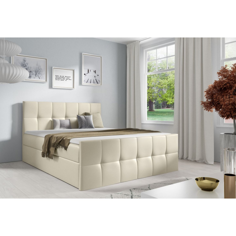 Manželská posteľ CHLOE - 200x200, béžová eko koža + topper ZDARMA