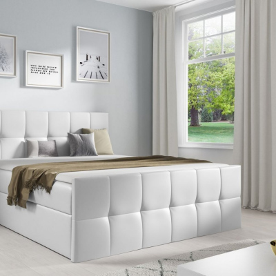 Manželská posteľ CHLOE - 200x200, biela eko koža + topper ZDARMA