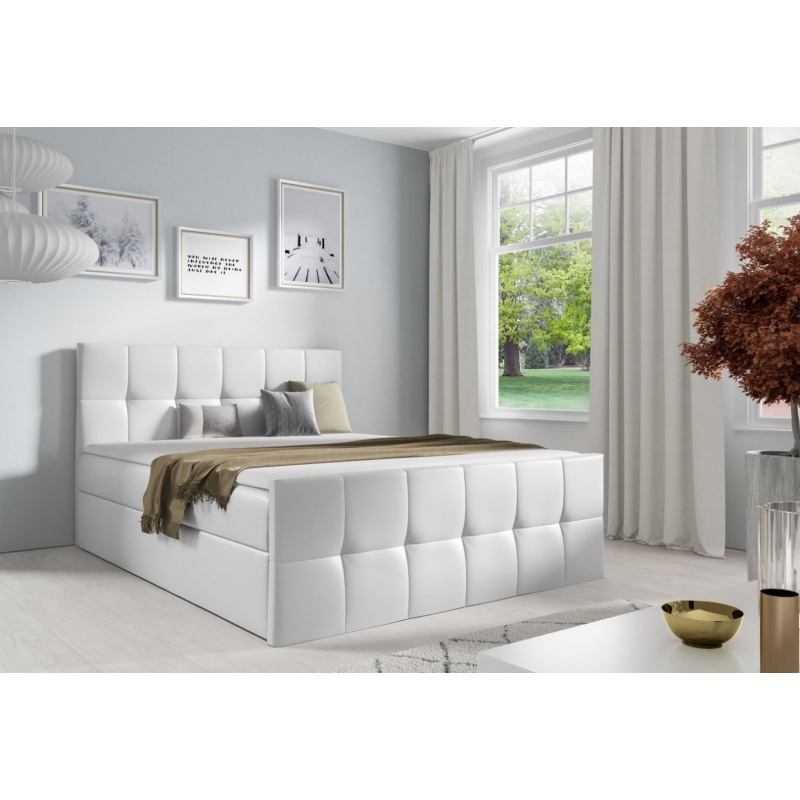 Manželská posteľ CHLOE - 200x200, biela eko koža + topper ZDARMA