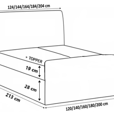 Manželská posteľ CHLOE - 200x200, šedá + topper ZDARMA