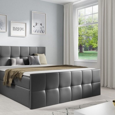 Manželská posteľ CHLOE - 160x200, šedá eko koža + topper ZDARMA