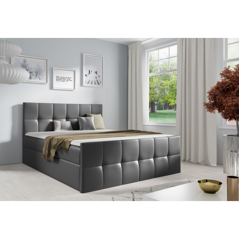 Manželská posteľ CHLOE - 160x200, šedá eko koža + topper ZDARMA