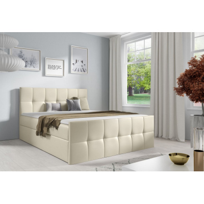Manželská posteľ CHLOE - 160x200, béžová eko koža + topper ZDARMA