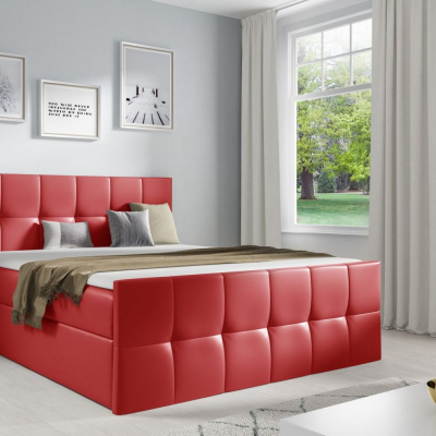 Jednolôžková posteľ CHLOE - 120x200, červená eko koža + topper ZDARMA