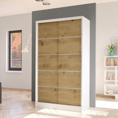 Elegantná šatníková skriňa ARINI 4 - šírka 100 cm, biela / dub artisan