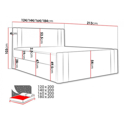 Boxspringová posteľ CELESTA - 140x200, červená + topper ZDARMA