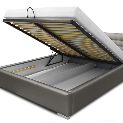 Dizajnová posteľ s úložným priestorom 200x200 NATAL - biela eko koža
