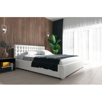Dizajnová posteľ s úložným priestorom 160x200 NATAL - biela eko koža