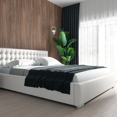 Dizajnová posteľ s úložným priestorom 120x200 NATAL - biela eko koža
