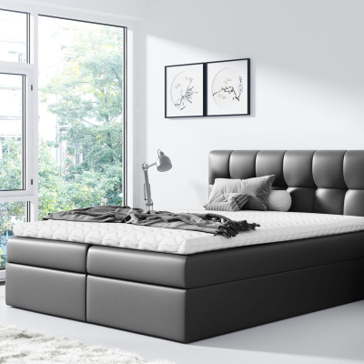 Čalúnená posteľ REX - 200x200, čierna + topper ZDARMA