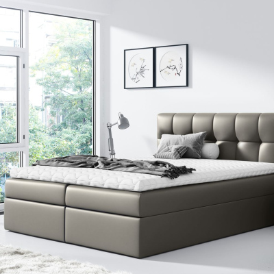 Čalúnená posteľ REX - 200x200, šedá + topper ZDARMA