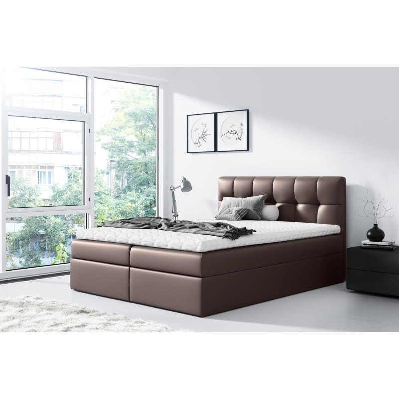 Čalúnená posteľ REX - 200x200, hnedá + topper ZDARMA