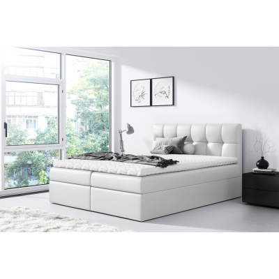 Čalúnená posteľ REX - 200x200, biela + topper ZDARMA