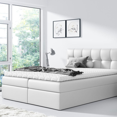 Čalúnená posteľ REX - 180x200, biela + topper ZDARMA