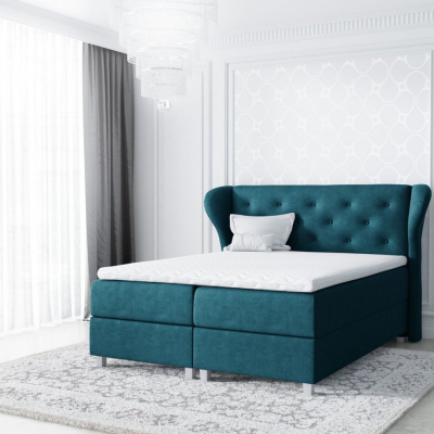 Čalúnená posteľ EVELI - 200x200, modrozelená + topper ZDARMA