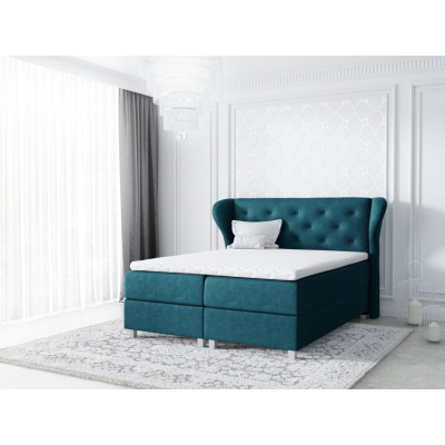 Čalúnená posteľ EVELI - 160x200, modrozelená + topper ZDARMA