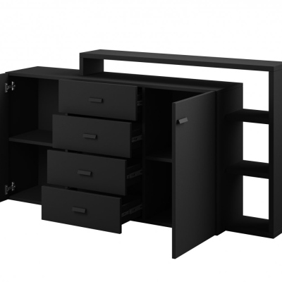 Dizajnová komoda KIBOU so zásuvkami a nadstavcami - matná čierna