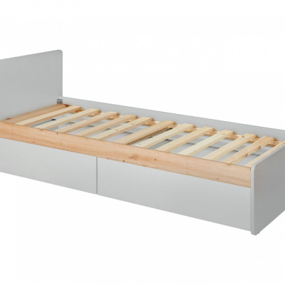 Detská posteľ s úložným priestorom RENI - 90x200, perlovo šedá / dub artisan