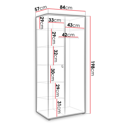 Dvojdverová šatníková skriňa RENI - šírka 84 cm, perlovo šedá / dub artisan