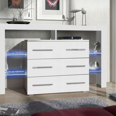 Komoda so zásuvkami a LED osvetlením CLANE 2 - biela / lesklá biela