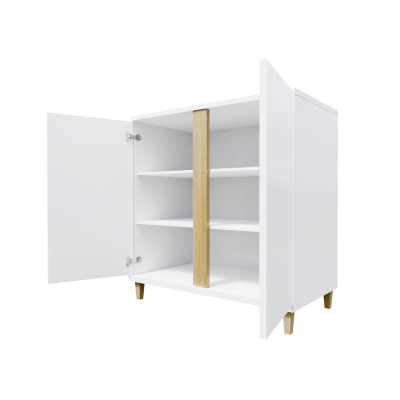 Komoda s LED osvetlením BANTRY 3 - biela / lesklá biela / lesklá čierna