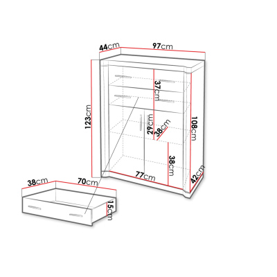 Kombinovaná komoda ARIKA - šírka 97 cm, dub sonoma