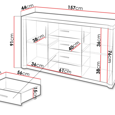 Kombinovaná komoda ARIKA - šírka 157 cm, dub sonoma
