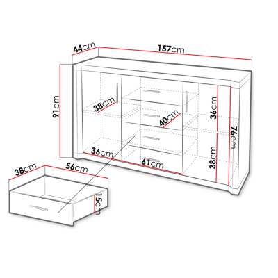 Kombinovaná komoda ARIKA - šírka 157 cm, dub sonoma