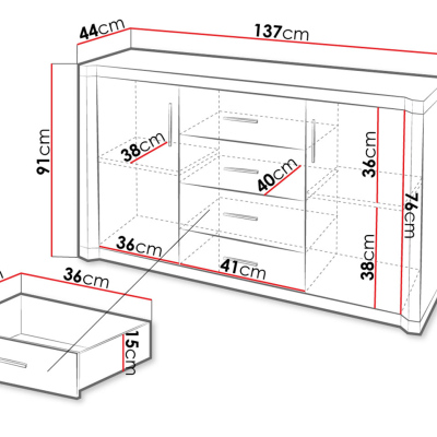 Kombinovaná komoda ARIKA - šírka 137 cm, dub sonoma