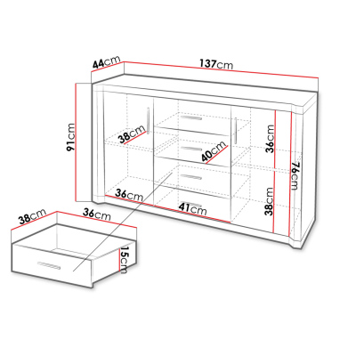 Kombinovaná komoda ARIKA - šírka 137 cm, dub sonoma