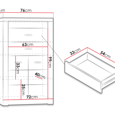 Komoda s LED osvetlením CHALAPATA - šírka 76 cm, dub kraft biely