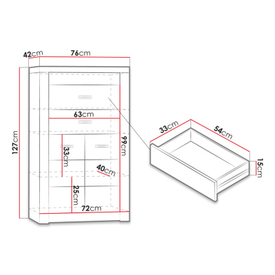 Komoda s LED osvetlením CHALAPATA - šírka 76 cm, dub kraft biely