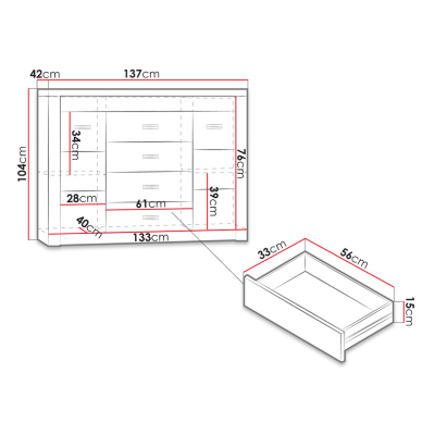 Komoda s LED osvetlením CHALAPATA - šírka 137 cm, jaseň tmavý