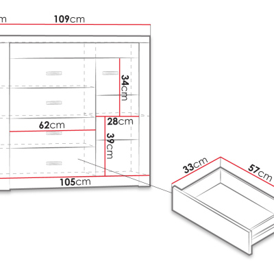 Komoda s LED osvetlením CHALAPATA - šírka 109 cm, jaseň tmavý